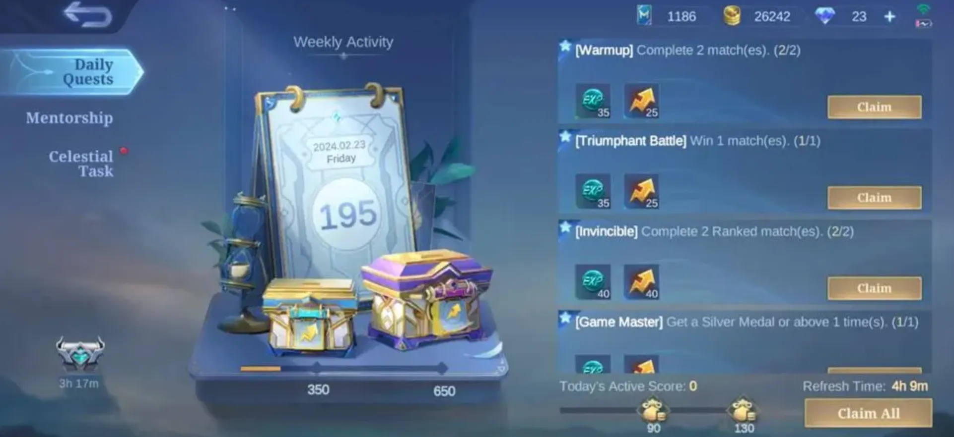 mobile legends Daily and Weekly Tasks